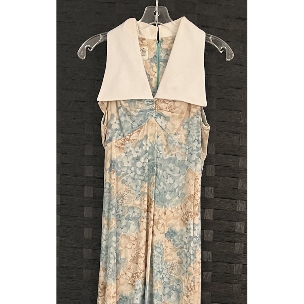 Vintage 1970s Allegro NY Maxi Dress w/ Lg Collar Sz 13 Sleeveless Good Vtg Cond!